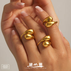 18K Gold-Plated Double Teardrop Open Ring