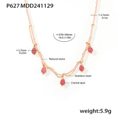 Natural Stone Bead Cat Eye-Look Charm Necklace