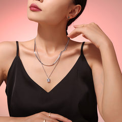 Gold-Tone Double-Layer Square Pendant Necklace