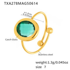 Oval Glass Accent Bead Open Ring
