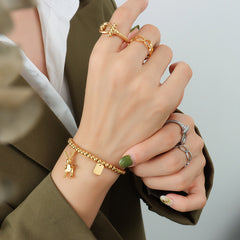 18K Gold-Plated Rabbit Charm Beaded Stretch Bracelet