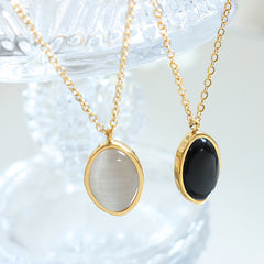 Oval Cat-Eye-Look Pendant Necklace
