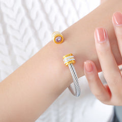 Colored Cubic Zirconia Cable Cuff Bracelet