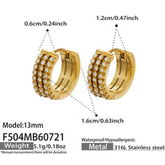18K Gold-Plated Cubic Zirconia Three-Row Hoops