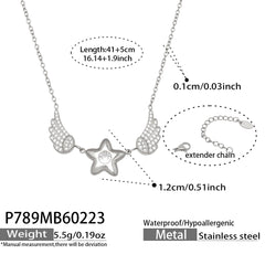 Cubic Zirconia Winged Star Pendant Necklace