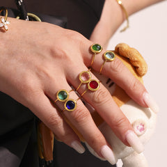 Gold-Tone Round Glass Open Ring