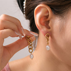 Freshwater Pearl Asymmetric Chain Earrings
