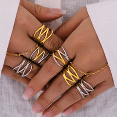 18K Gold-Plated Open Line Statement Ring