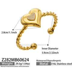 Cubic Zirconia Heart Open Cuff