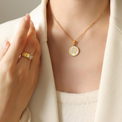 White Shell Initial Medallion Necklace
