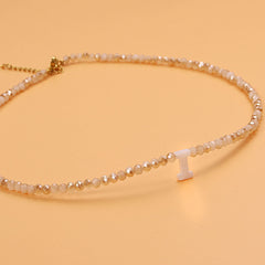 Dainty Stone Beaded Initial Necklace