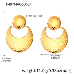 Hammered Crescent Stainless Steel Drop Earrings