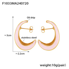 18K Gold-Plated Crescent Enamel Hoop Earrings