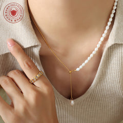 Freshwater Pearl Snake Chain Lariat Necklace