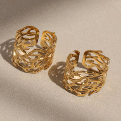 Openwork Coral & Heart Stainless Steel Rings