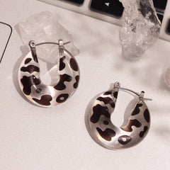 Silver-Tone Leopard Pattern Resin Hoop Earrings