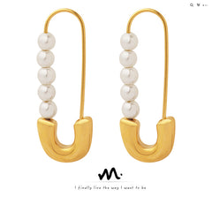 18K Gold-Plated Pearl-Look Safety Pin Earrings