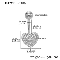 Cubic Zirconia Heart and Ball Navel Jewelry