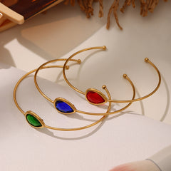 18K Gold-Plated Teardrop Glass Open Cuff Bracelet