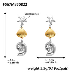 Ocean Starfish and Shell Drop Earrings