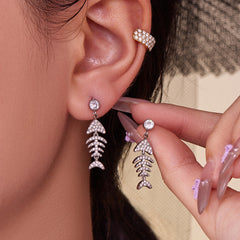 18K Gold-Plated Fishbone Earrings and Ear Cuff
