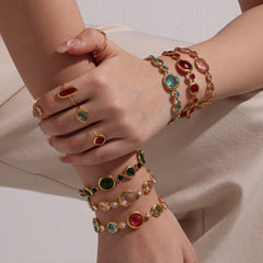 Gold-Tone Faceted Glass Link Bracelet