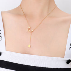 Crescent and Star Y Necklace