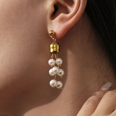 Aventurine or Pearl-Look Floral Drop Earrings