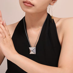 18K Gold-Plated Pyramid Square Pendant Necklace
