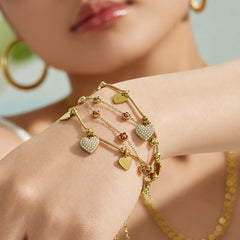 18K Gold-Plated Heart and Rose Charm Bracelets