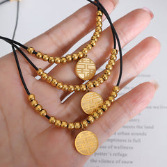 Engraved Coin Cord Necklace