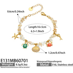Ocean Charm Natural Stone and Shell Bracelet