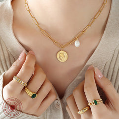 Freshwater Pearl & Portrait Coin Necklace