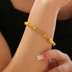 18K Gold-Plated Bamboo-Texture Round Bracelet