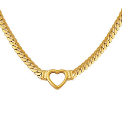 18K Gold-Plated Heart Link Cuban Chain Necklace