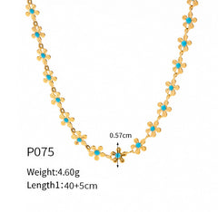 18K Gold-Plated Blue Enamel Flower Jewelry