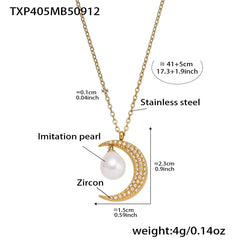 Cubic Zirconia Crescent Pearl-Look Necklace or Earrings