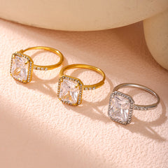 Silver-Tone Rectangular Cubic Zirconia Open Ring