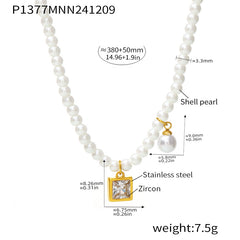 Pearl-Look Bead Geometric Pendant Necklace