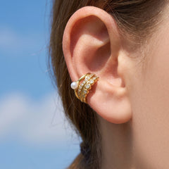 18K Gold-Plated Shell Pearl-Look Ear Cuff