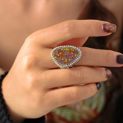 18K Gold-Plated Multicolor Teardrop Statement Ring