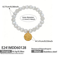 Cat-Eye-Look Beaded Coin Charm Bracelet