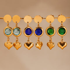 Gold-Tone Glass and Heart Drop Earrings