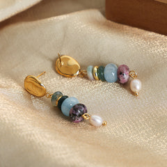 Natural Stone & Freshwater Pearl Beaded Drop Earrings