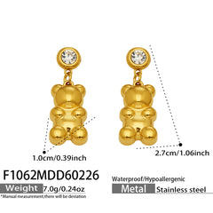 Cubic Zirconia Teddy Bear Drop Earrings