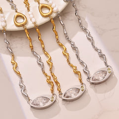 Marquise Cubic Zirconia Textured Chain Necklace