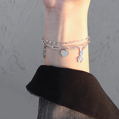 Rabbit and Heart Charm Link Bracelet