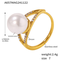 Pearl-Look & Cubic Zirconia Open Ring