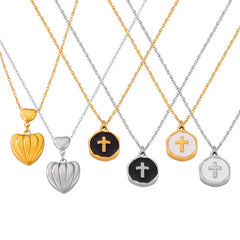 Textured Heart and Enamel Cross Pendant Necklaces
