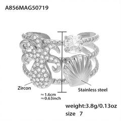 Ocean Motif Cubic Zirconia Open Rings